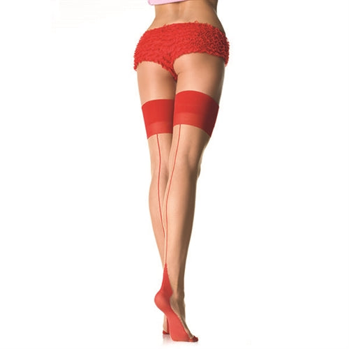 Sheer 2 Tone Stockings - One Size - Nude/ Red LA-1027