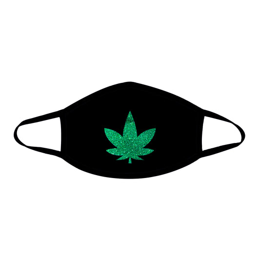 Dope Af Green Glitter Weed Leaf Black Face Mask With Black Trim NN-MSKM-WEEBLA