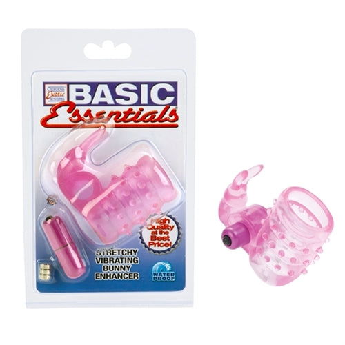Basic Essentials Stretchy Vibrating Bunny Enhancer - Pink SE1739042