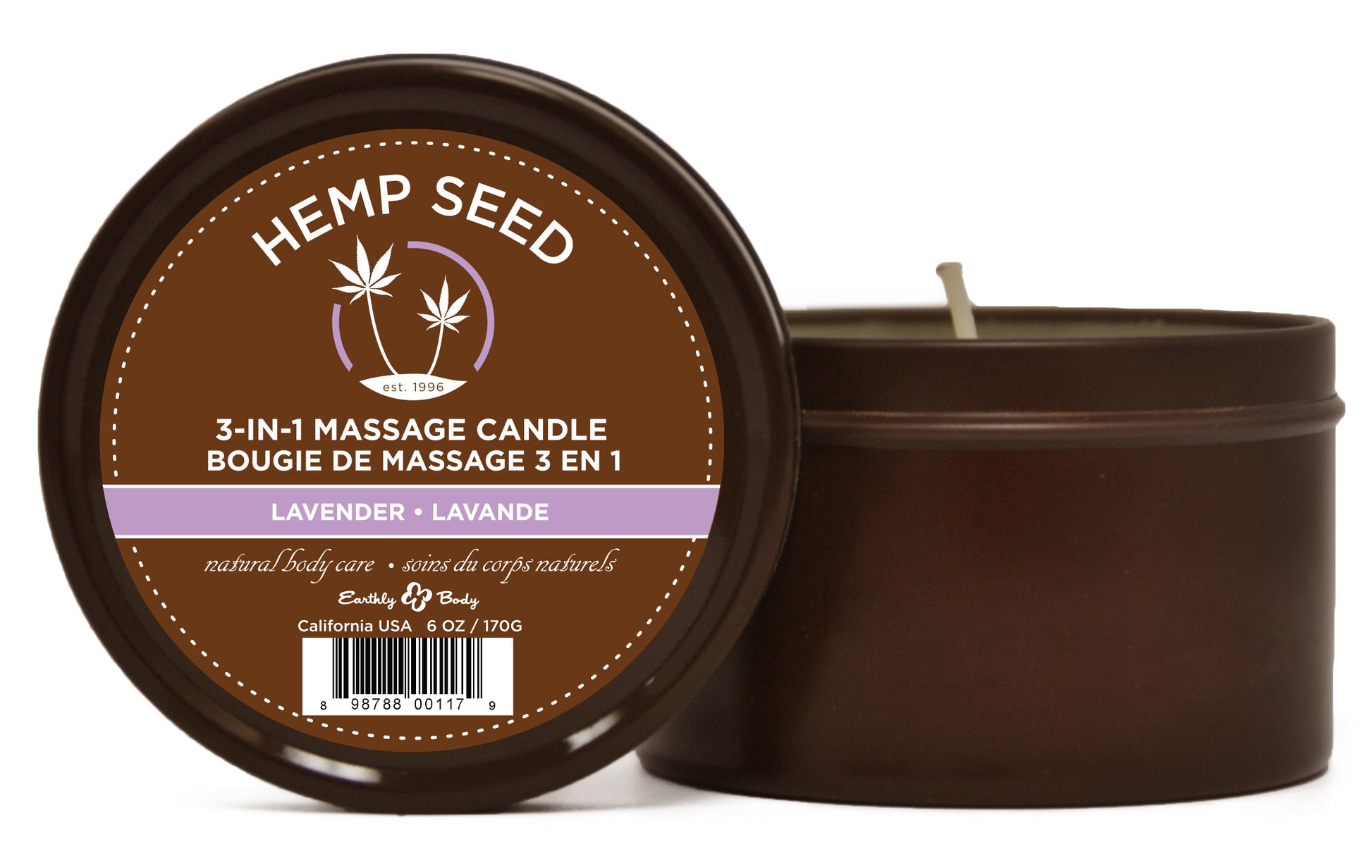 Hemp Seed 3-in-1 Massage Candle - Lavender - 6 Oz. EB-HSC017