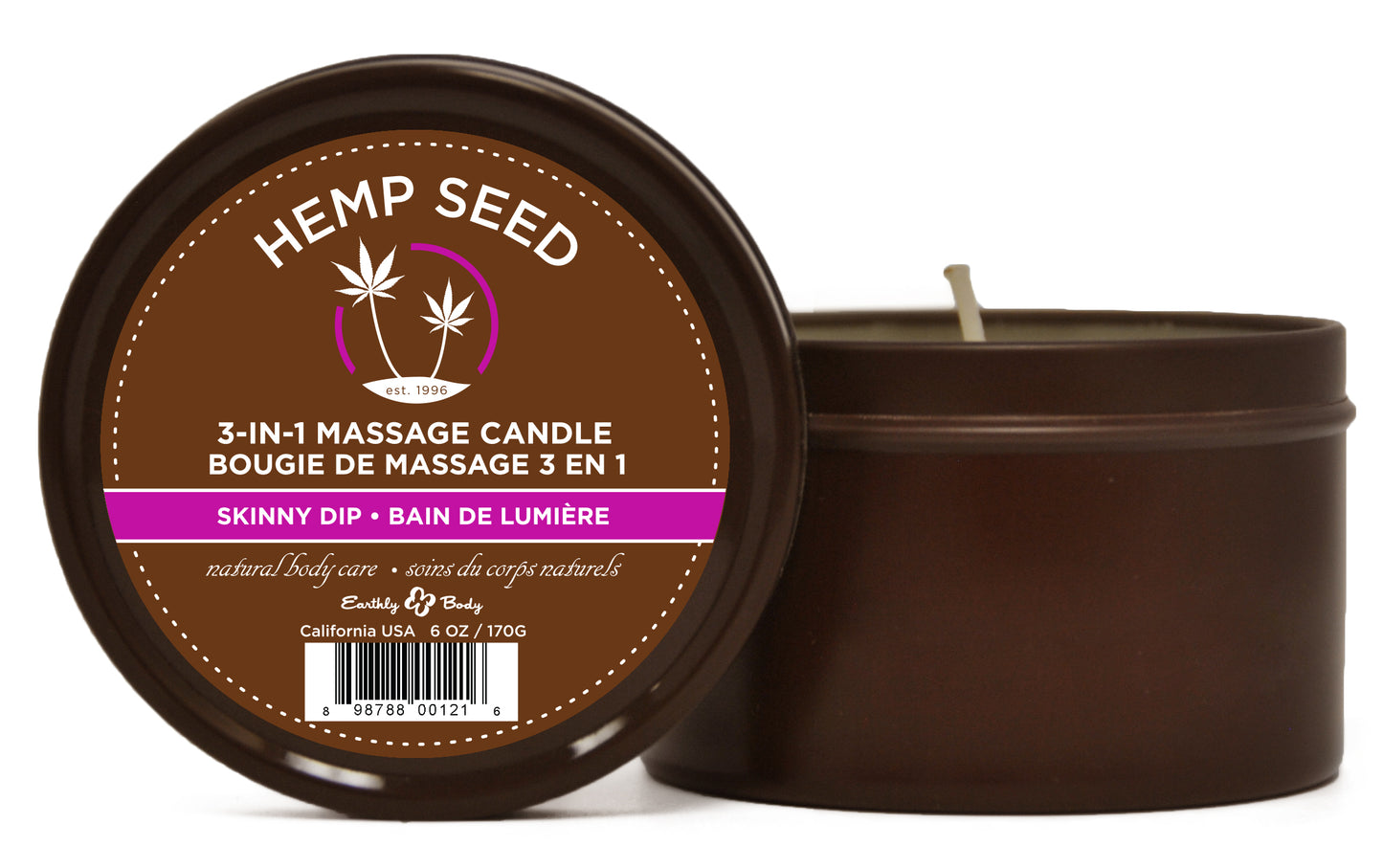 Hemp Seed 3-in-1 Massage Candle - Skinny Dip - 6 Oz. EB-HSC021