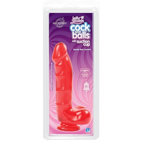 Jelly Jewels - Cock and Balls With Suction Cup - Red DJ7013-01