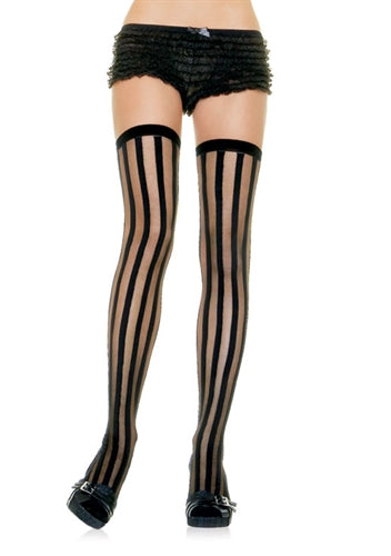 Striped Sheer Stockings - One Size - Black LA-9209